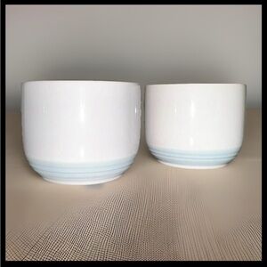 Vintage Japanese Stoneware Mugs Set of 2 White Blue Band Genuine Stoneware